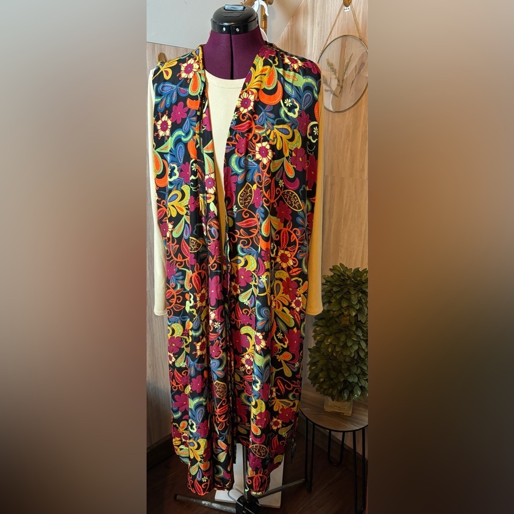 LuLaRoe Colorful Floral Long Vest Kimono